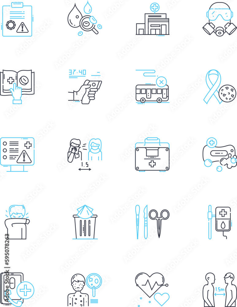 Telehealth linear icons set. Remote, Virtual, Online, Remote monitoring, Video, Teleconsultation, Telemedicine line vector and concept signs. Distance,E-consultation,Telecare outline illustrations