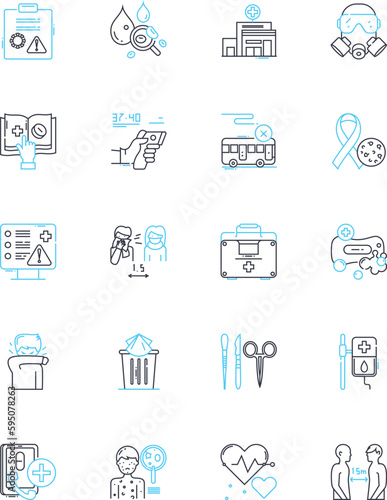 Telehealth linear icons set. Remote, Virtual, Online, Remote monitoring, Video, Teleconsultation, Telemedicine line vector and concept signs. Distance,E-consultation,Telecare outline illustrations
