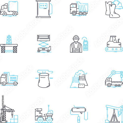 Steel Mill linear icons set. Metallurgy, Blast furnace, Alloy, Molten, Casting, Slag, Rolling line vector and concept signs. Heat treatment,Tempering,Billet outline illustrations