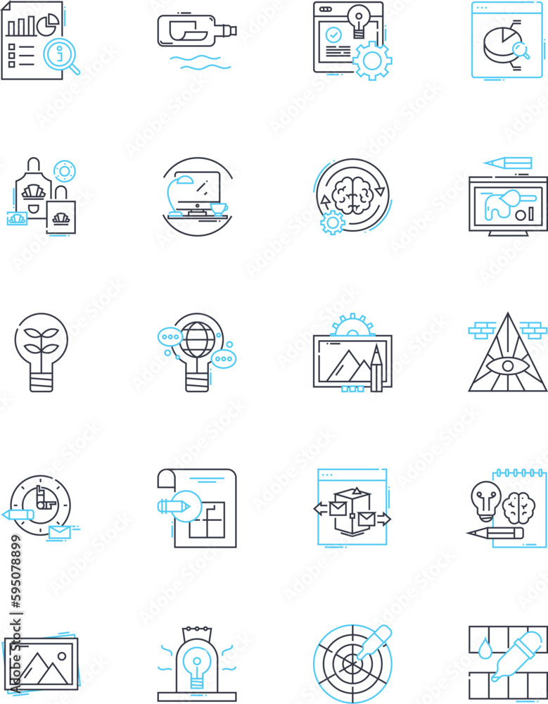 Fototapeta premium Sculptor linear icons set. Chisel, Marble, Bronze, Clay, Carve, Patina, Figurine line vector and concept signs. Bust,Finesse,Curves outline illustrations