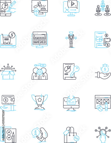 Internet posts linear icons set. Social, Blog, Article, Discussion, Thread, Share, Tweet line vector and concept signs. Update,Post,Status outline illustrations