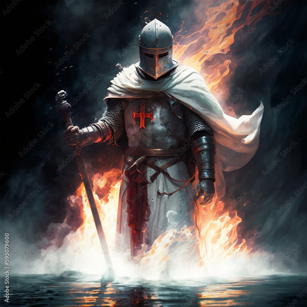 Fototapeta premium Medieval warrior emerging from battle