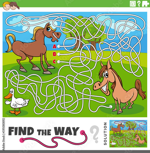 find the way maze game with cartoon wild animals
