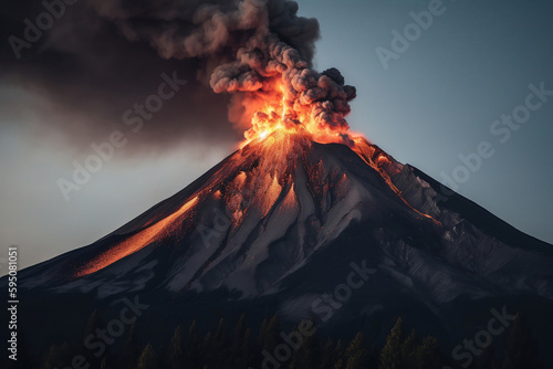 Lava descends on the volcano. eruption. ai generative