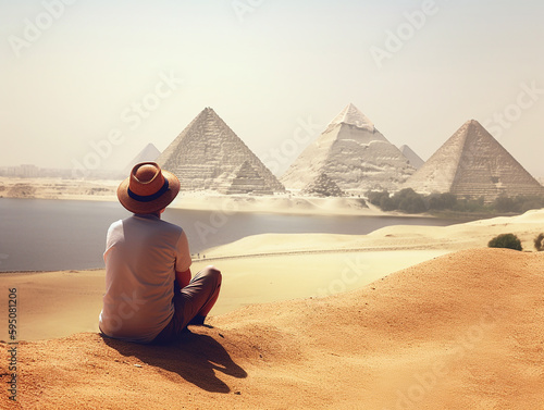 Man Looking Out to the Pyramids of Egypt