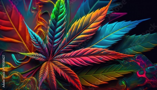 Trippy weed leaf abstract psychedelic colorful background concept generative ai