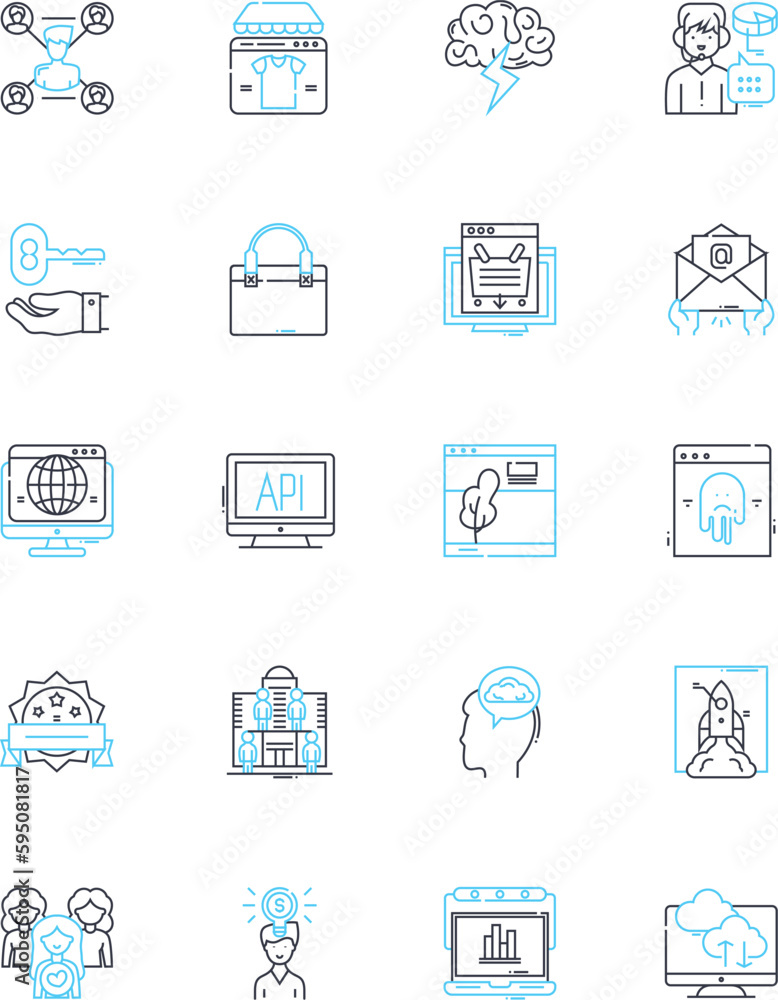 Mobile advertising linear icons set. Targeting, Reach, Engagement, Conversion, Tracking, Optimization, Creativity line vector and concept signs. Personalization,Analytics,Retargeting outline