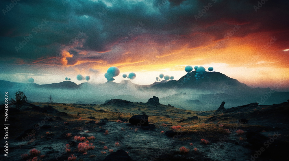 An Alien World with Floating Land Masses and Colorful Gas Clouds - generative AI