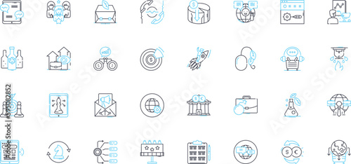 Industrial development linear icons set. Manufacturing, Production, Automation, Assembly, Machining, Fabrication, Construction line vector and concept signs. Mining,Extraction,Refining outline