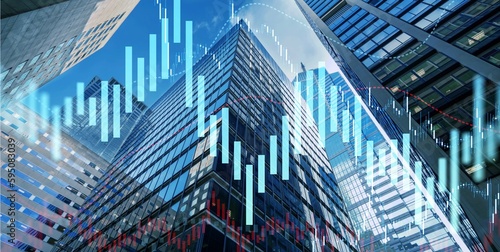 Photos Real estate concept with modern skyscrapers and digital chart