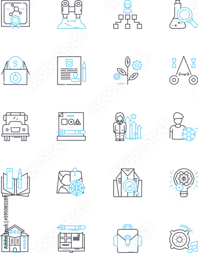 Intellectual curiosity linear icons set. Inquiry, Learning, Exploration, Discovery, Wonder, Investigation, Quest line vector and concept signs. Analyzing,Inquisitive,Self-discovery outline
