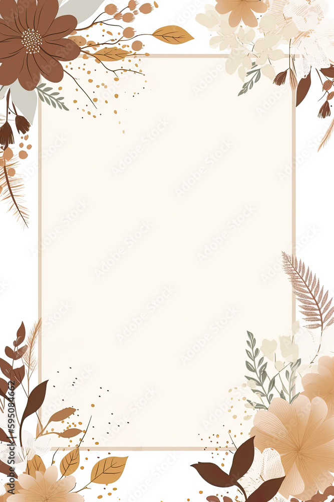 Frame with flowers and leaves in boho style with space for text, copyspace in the middle, AI generative design element Frame with flowers and leaves in boho style with space for text, copyspace in the middle, AI generative design element