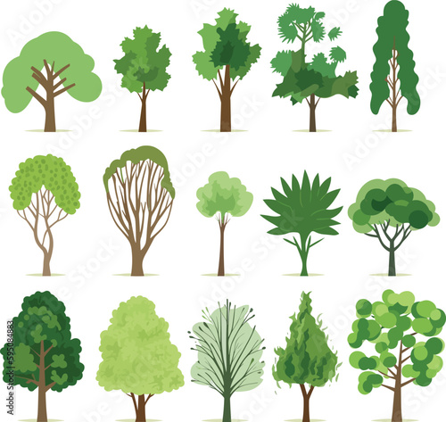 Collection of green tree vector Set Trees Isolated on White Background Set of forest and park trees for nature design