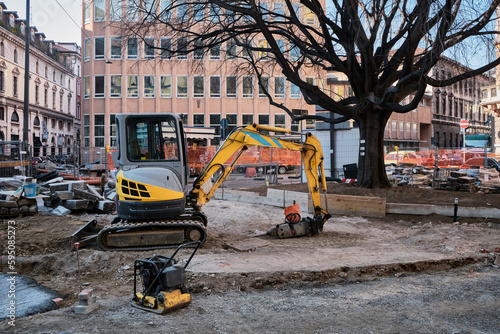 construction site in the city with excavator crane bulldozer © Riccardo