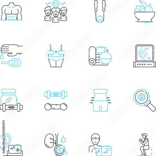 Healthfulness linear icons set. Wellness, Nourishment, Nutrient-dense, Cleanse, Hydrate, Fitness, Immunity line vector and concept signs. Vitality,Balance,Strength outline illustrations