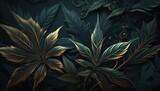 Weed leaves in a baroque deep dark colors style background concept generative ai