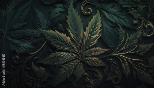 Weed leaves in a baroque deep dark colors style background concept generative ai photo