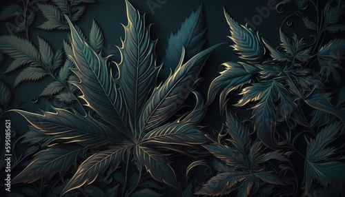 Weed leaves in a baroque deep dark colors style background concept generative ai photo