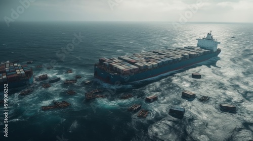Cargo ship transporting containers in the ocean. Generative AI