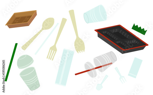 プラスチックゴミのセットイラスト