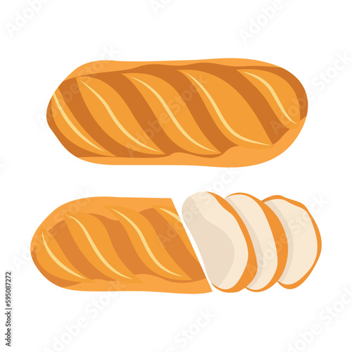 Vector illustration of sets of bread, slice and full loaf  for breakfast, lunch or dinner.