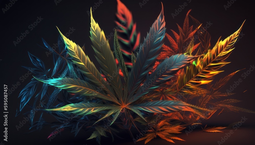 Weed leaves in a colorful abstract style with smoke background concept generative ai Weed leaves in a colorful abstract style with smoke background concept generative ai