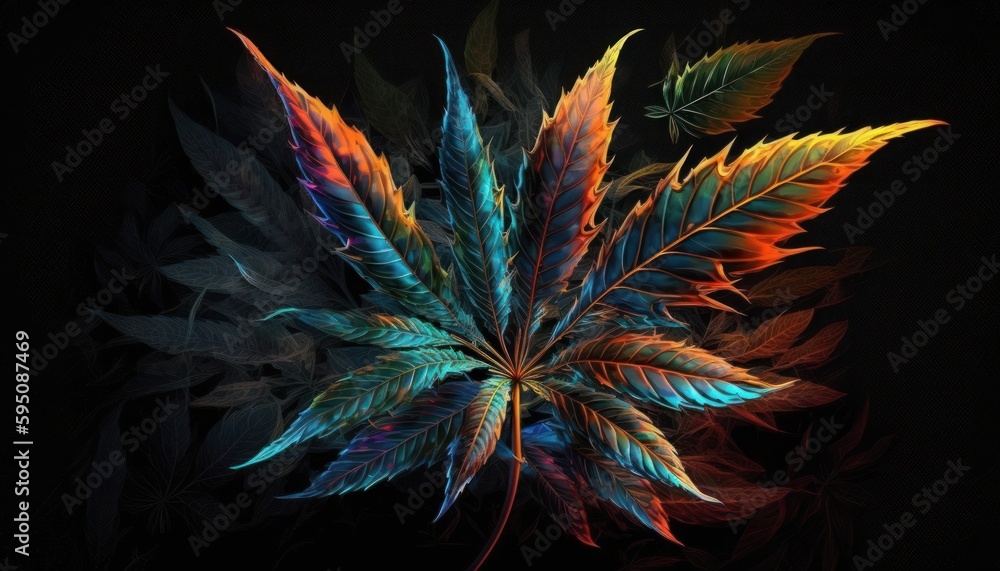 Weed leaves in a colorful abstract style with smoke background concept generative ai Weed leaves in a colorful abstract style with smoke background concept generative ai