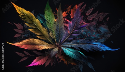 Weed leaves in a colorful abstract style with smoke background concept generative ai