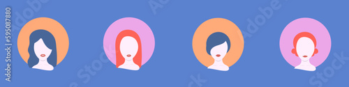 Fashion female avatars with modern girls hairstyles in popular colors