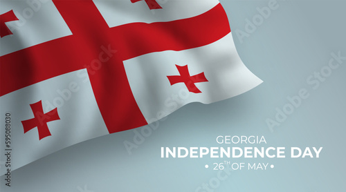 Georgia happy independence day vector banner, greeting card. Georgian wavy flag in 26th of May national patriotic holiday horizontal design