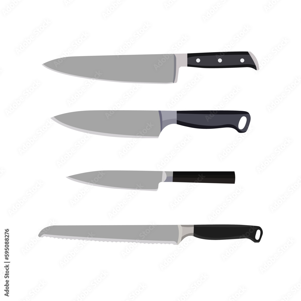 Obraz premium Vector illustration of various kitchen knife. Different models of knife tools for cookung and butchering