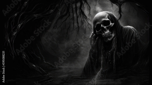 scary halloween zombie grim dark film noir - by generative ai