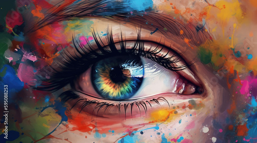 eye of a girl, femininity yin, colorful paint vision - by generative ai
