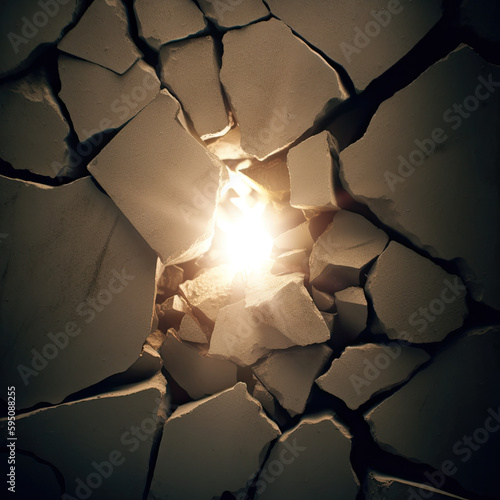 cracked wall, sun ray light - by generative ai
