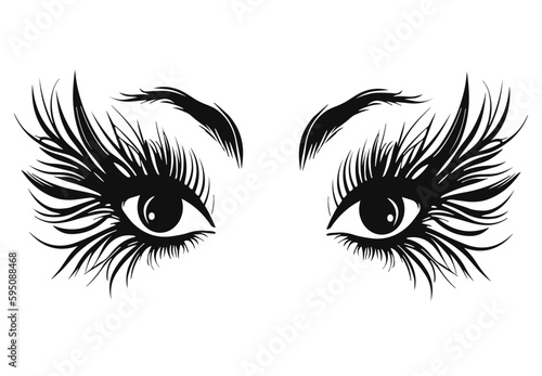 black and white eyes of woman with long eyelashes