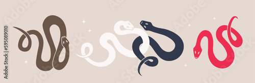 Twisted snake silhouettes. Flat vector illustration for design.