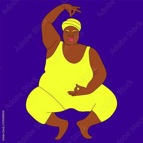 illustration yoga black afro woman thick curvy female form harmony lotus pose studio meditation