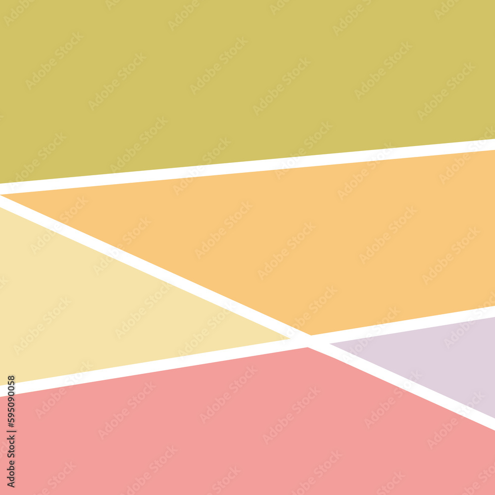 Obraz premium Abstract illustration with geometric shapes in pink, orange, yellow, green and purple colors and white diagonal stripes decoration