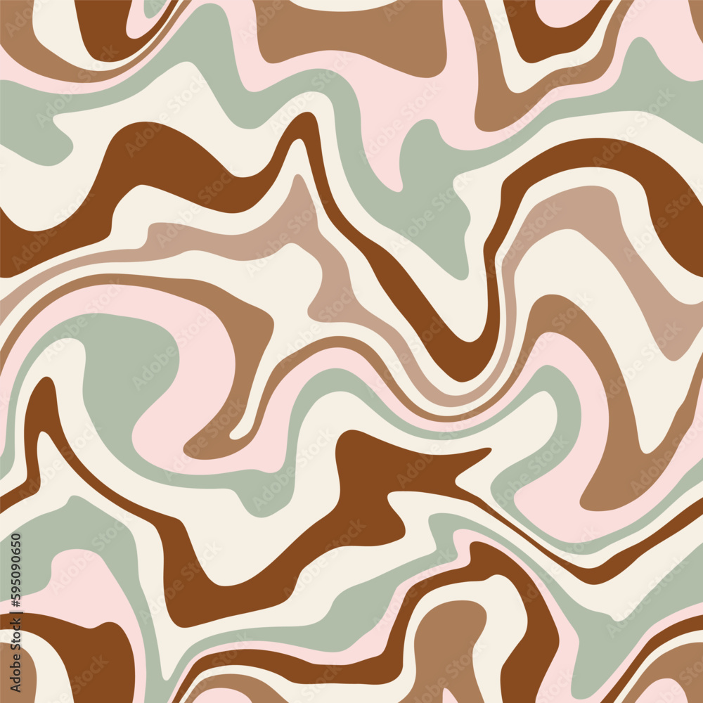 Fototapeta premium Abstract weaves seamless vector pattern. 60’s, 70’s style hippie background with waves, psychedelic groovy texture. Perfect for textile, wallpaper or print design.