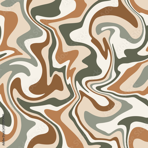 Abstract weaves seamless vector pattern. 60’s, 70’s style hippie background with waves, psychedelic groovy texture. Perfect for textile, wallpaper or print design.