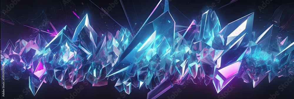 Neon ice crystals as abstract 3d geometry background illustration. Generative ai - obrazy, fototapety, plakaty 