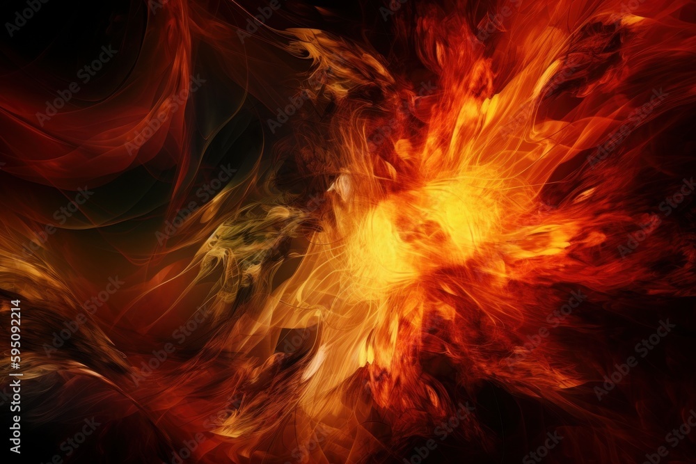 A close up of a red and yellow fire, generative ai
