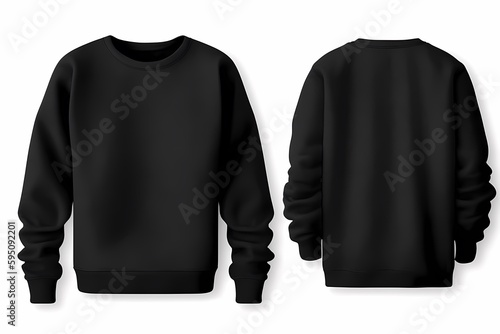 Black sweater template. Sweatshirt long sleeve with clipping path, hoody for design mockup for print, isolated on white background. Generative Ai.