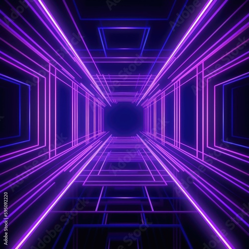 Abstract geometric background center perspective with neon lines glowing in ultraviolet light. Generative ai