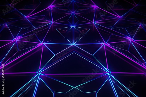 abstract geometric web. neon light with glowing ultraviolet. Generative ai