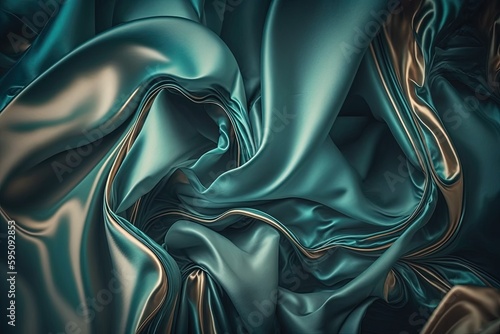 A close up of a blue and gold fabric, abstract background created with generative Ai technology