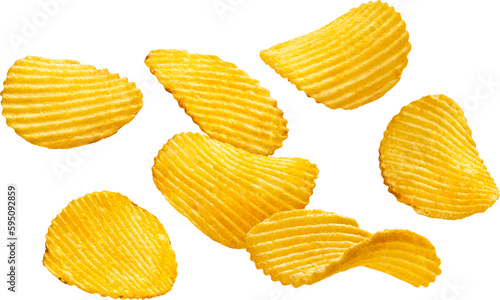 Photos Ridged potato chips isolated on white background with clipping path
