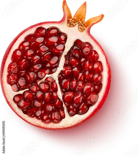 Pomegranate half isolated on white background, top view, flat lay
