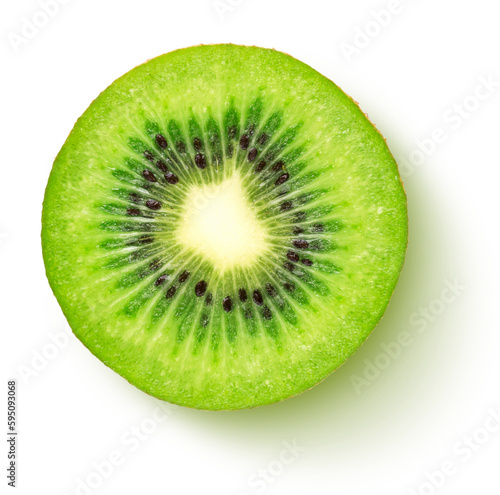 Slice of kiwi isolated, top view, flat lay