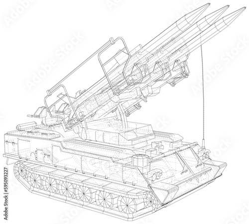 Industrial Rocket launcher. Wire-frame. Digital technology x-ray visualization 3d rendering